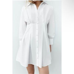 Zara Women's Pearl Appliqué Poplin Dress White Size XS